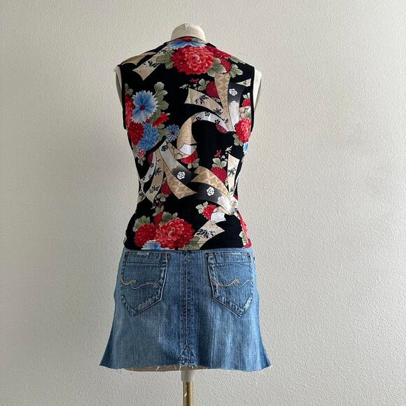 Vintage black floral print sleeveless top size L - Picture 4 of 8